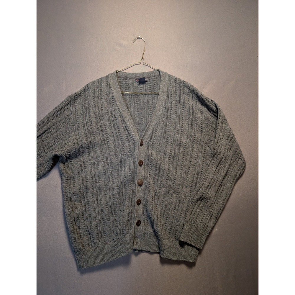 Knightsbridge Cardigan Sweater Mens Extra Large Gray Cotton Button Front Warm